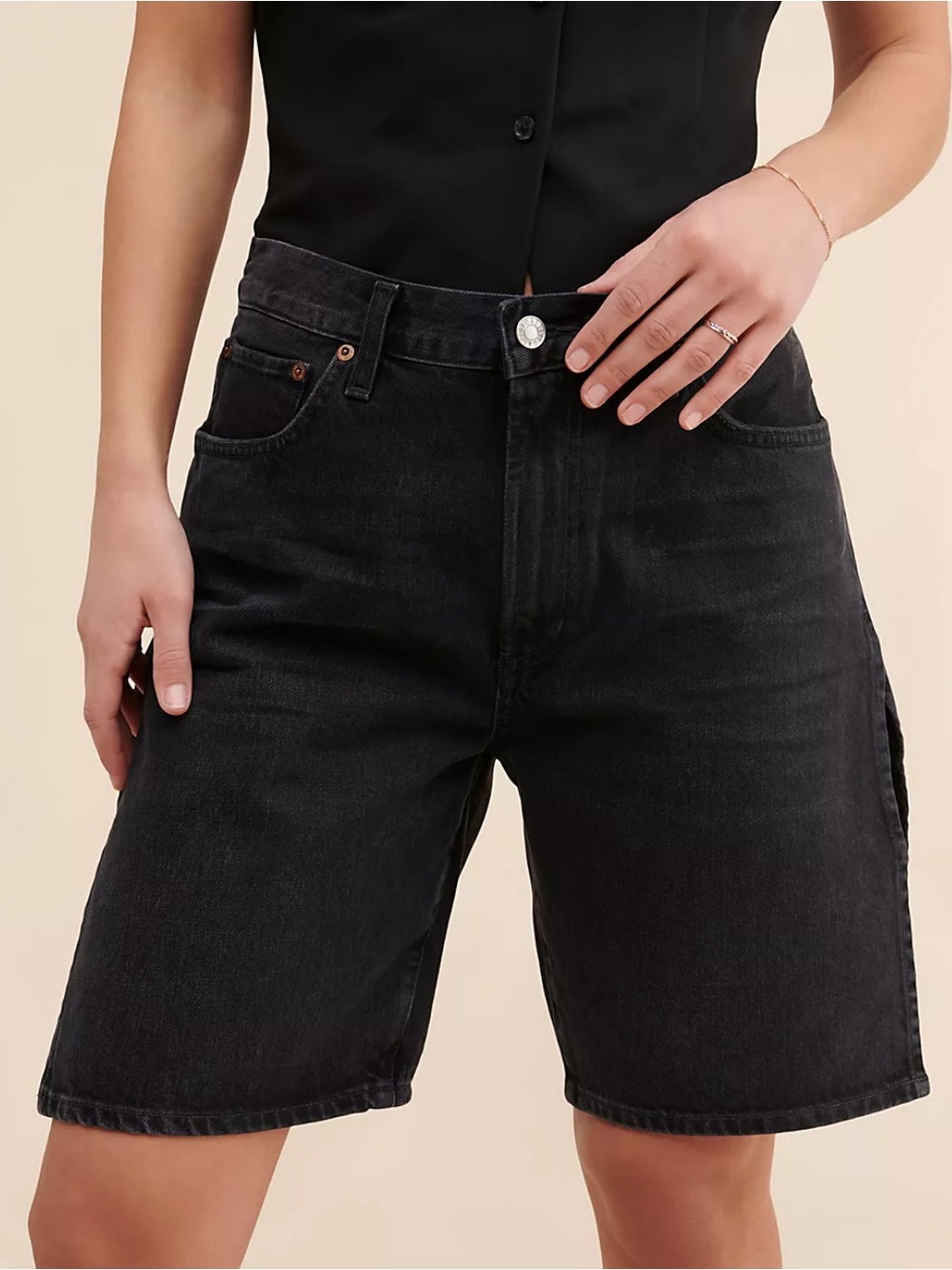 AGOLDE Ida Side Slit Black Denim Shorts